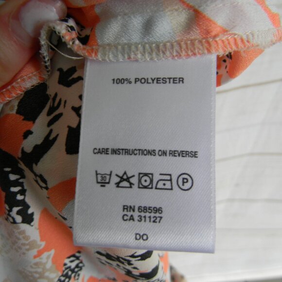 DKNY Pleated Top Sz S Keyhole ORANGE/MULTI Sleeveless Stretch Geometric CAREER - Picture 2 of 5